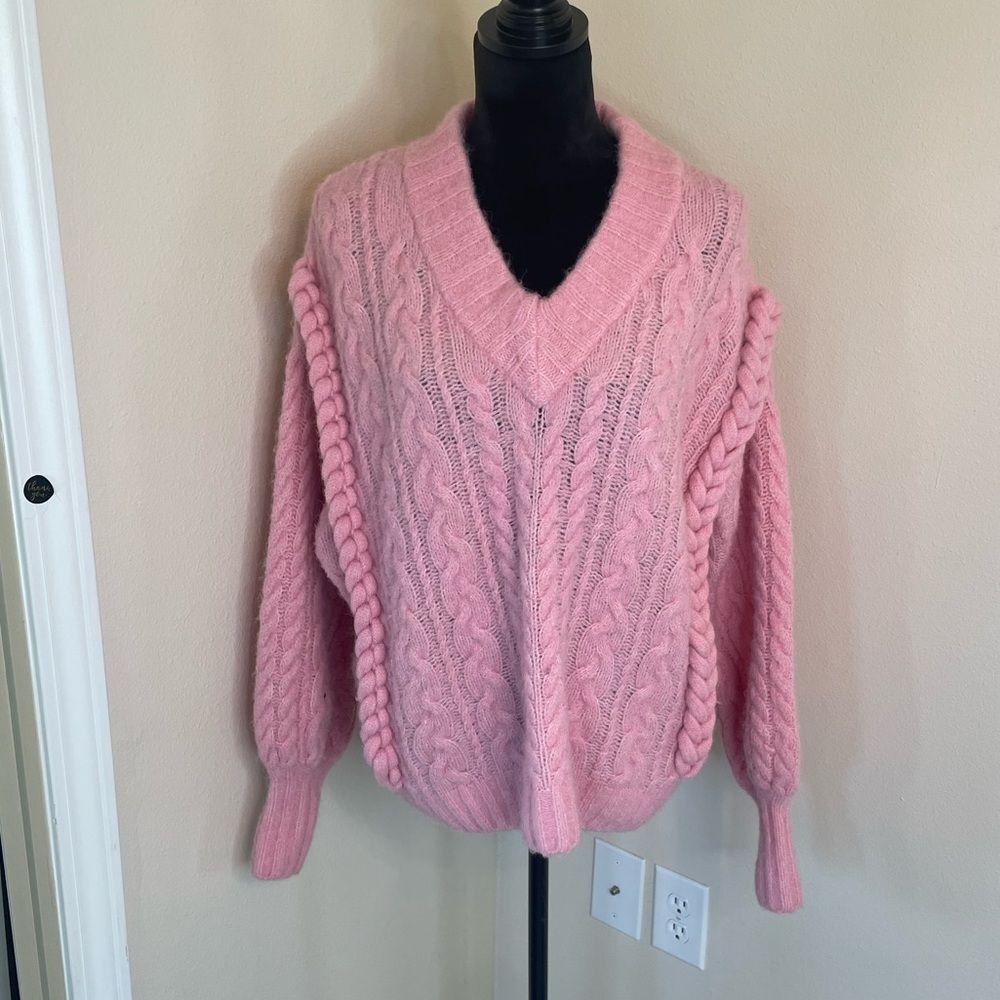 Zara oversized pink braided v neck sweater small - Picture 4 of 11